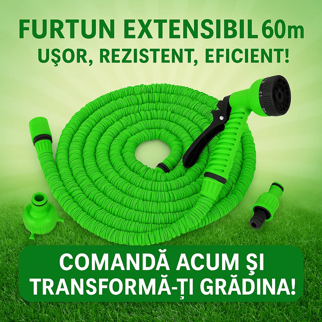 Furtun De Gradina Extensibil Master Garden ,Dimensiune Totala 60 M si Pistol de Stropit